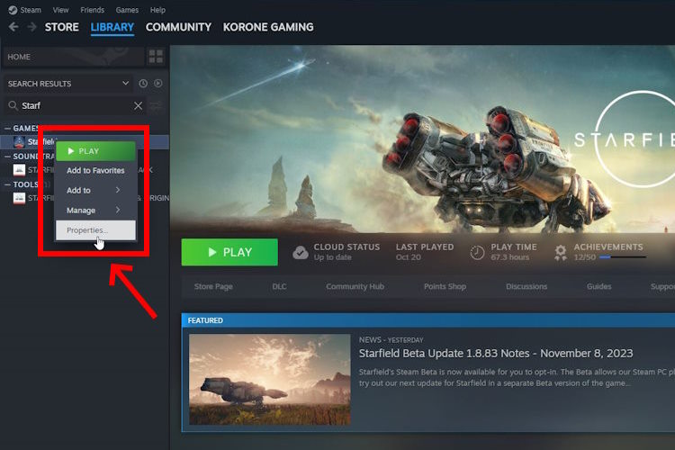 starfield-click-on-properties-to-find-the-dlss-update-beta-branch-1 starfield-click-on-properties-to-find-the-dlss-update-beta-branch-1